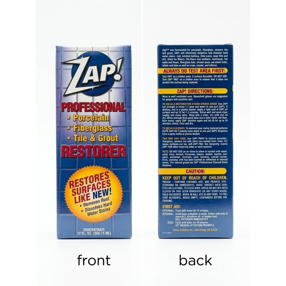 ZAP! Professional Porcelain Fiberglass Tile & Grout Restorer 12oz Concentrate